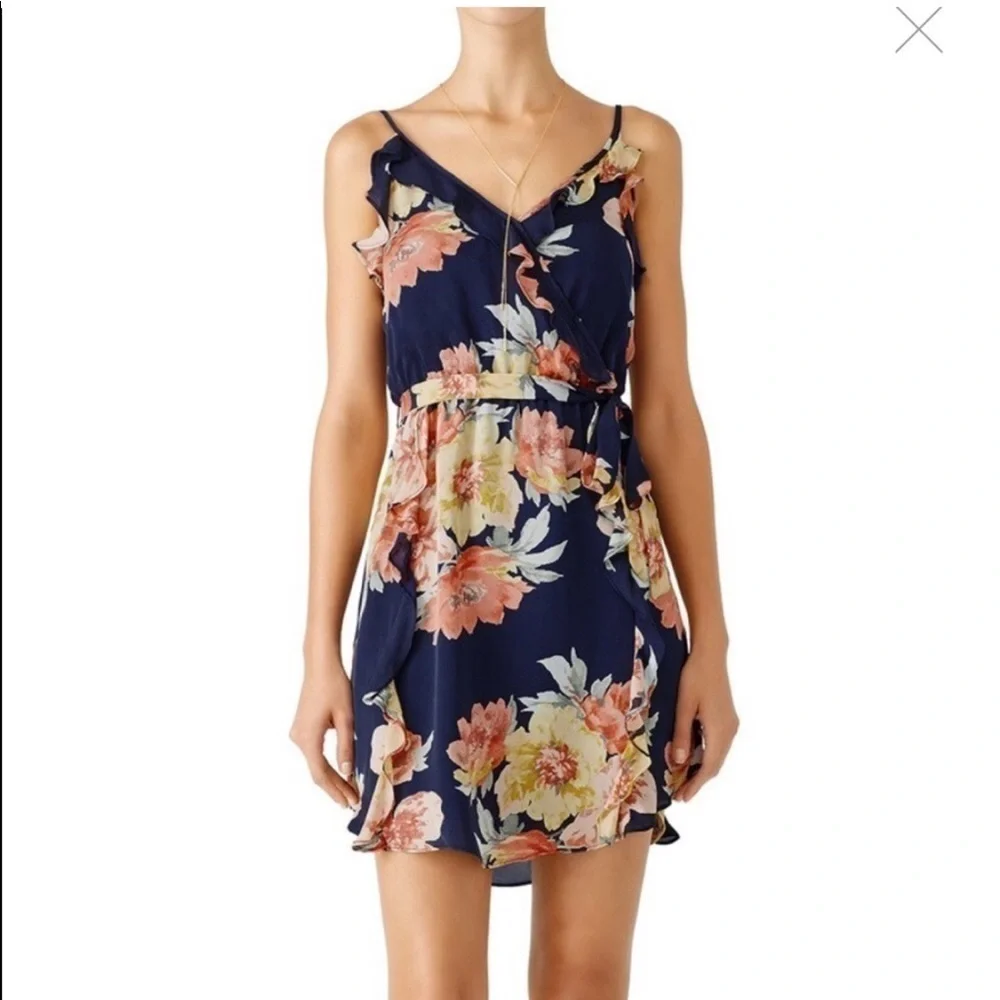 Joie Foxglove Floral Ruffle sleeveless Dress Navy